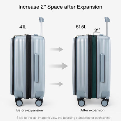 Grace Expandable Carry On Luggage with Wheels Airline Approved Hard Shell Suitcases with Front Pocket，Top Opening Luggage with TSA Lock for Short Business Travel, Blackish Green.
