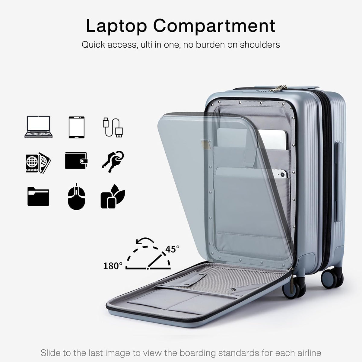 Grace Expandable Carry On Luggage with Wheels Airline Approved Hard Shell Suitcases with Front Pocket，Top Opening Luggage with TSA Lock for Short Business Travel, Blackish Green.