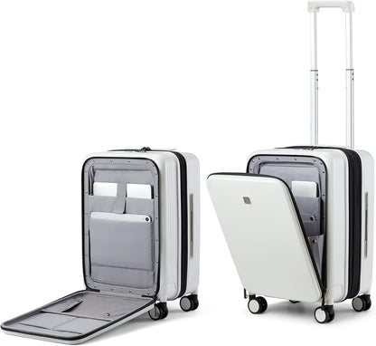 Grace Expandable Carry On Luggage with Wheels Airline Approved Hard Shell Suitcases with Front Pocket，Top Opening Luggage with TSA Lock for Short Business Travel, Blackish Green.