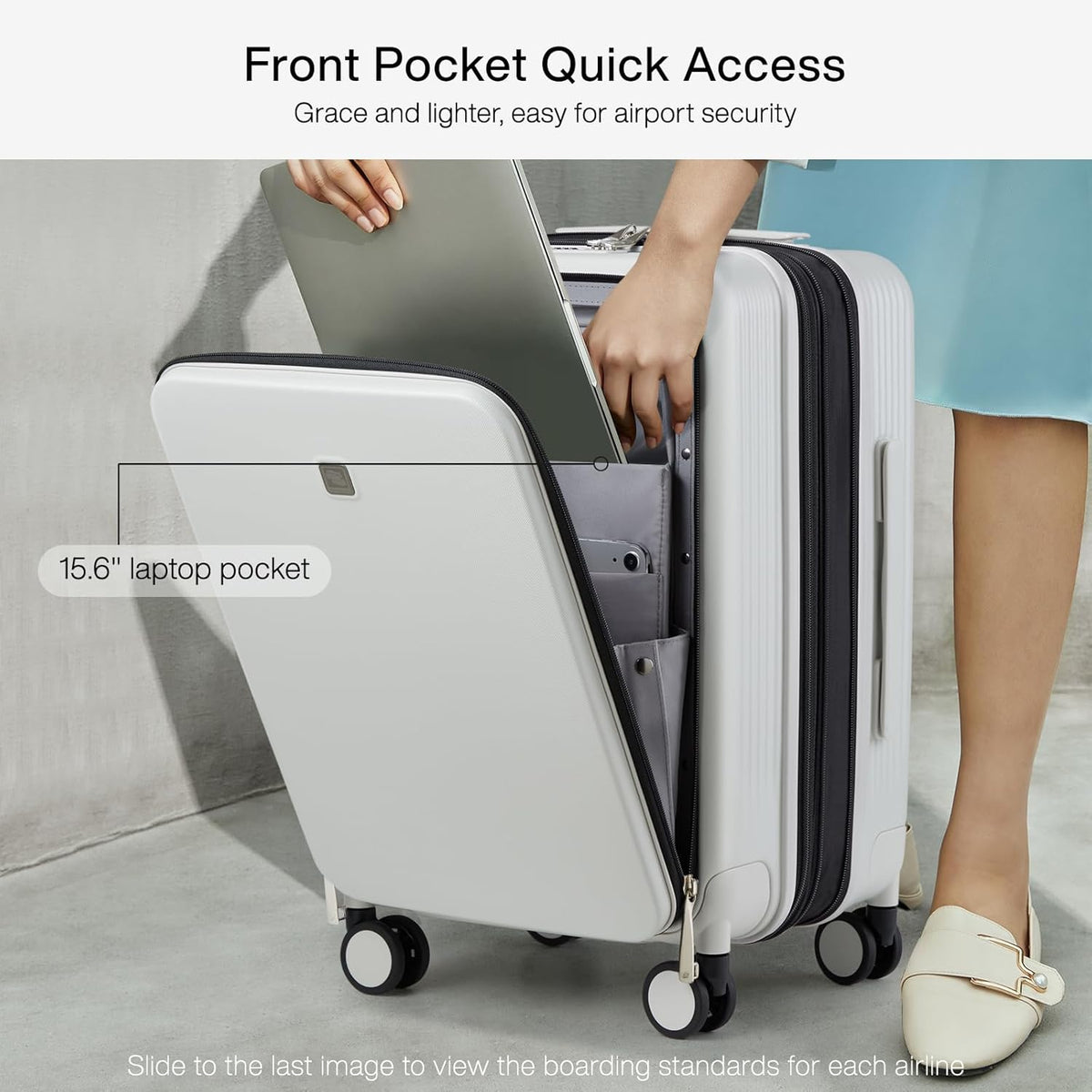 Grace Expandable Carry On Luggage with Wheels Airline Approved Hard Shell Suitcases with Front Pocket，Top Opening Luggage with TSA Lock for Short Business Travel, Blackish Green.