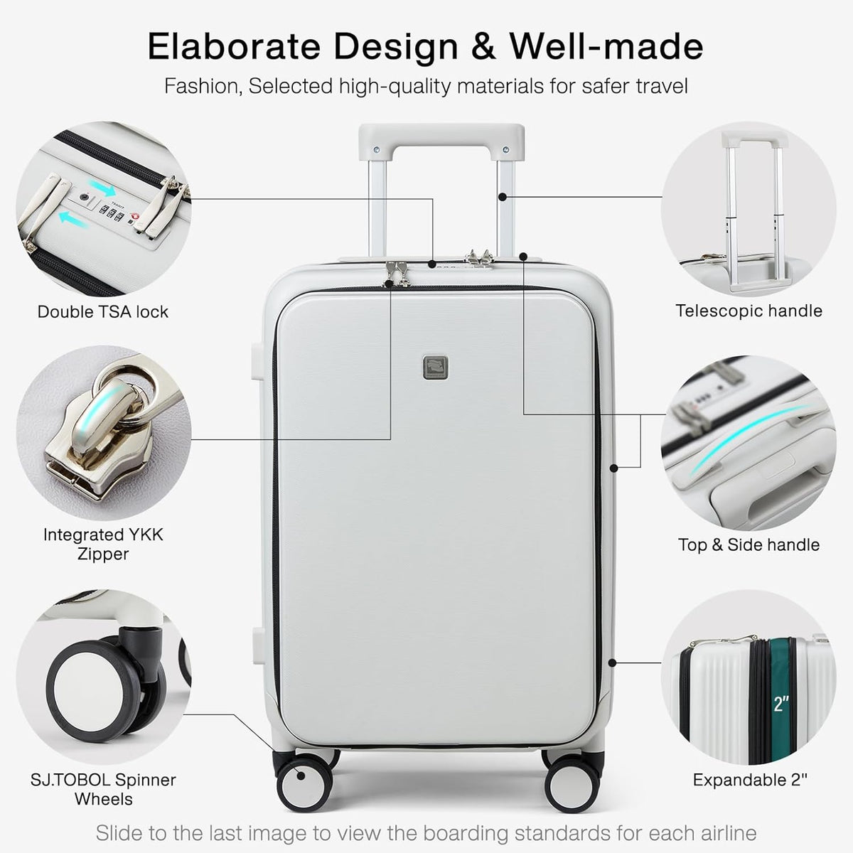 Grace Expandable Carry On Luggage with Wheels Airline Approved Hard Shell Suitcases with Front Pocket，Top Opening Luggage with TSA Lock for Short Business Travel, Blackish Green.