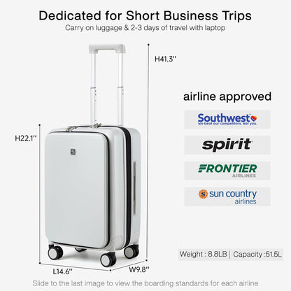 Grace Expandable Carry On Luggage with Wheels Airline Approved Hard Shell Suitcases with Front Pocket，Top Opening Luggage with TSA Lock for Short Business Travel, Blackish Green.