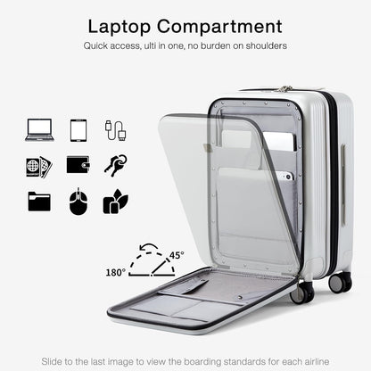 Grace Expandable Carry On Luggage with Wheels Airline Approved Hard Shell Suitcases with Front Pocket，Top Opening Luggage with TSA Lock for Short Business Travel, Blackish Green.