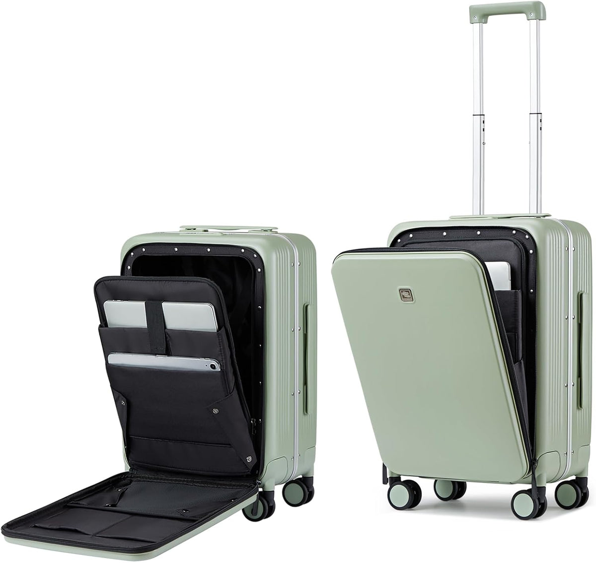 Grace Expandable Carry On Luggage with Wheels Airline Approved Hard Shell Suitcases with Front Pocket，Top Opening Luggage with TSA Lock for Short Business Travel, Blackish Green.