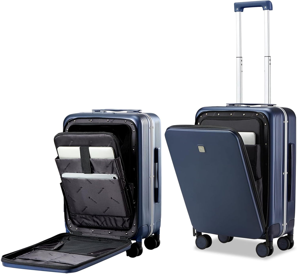 Grace Expandable Carry On Luggage with Wheels Airline Approved Hard Shell Suitcases with Front Pocket，Top Opening Luggage with TSA Lock for Short Business Travel, Blackish Green.