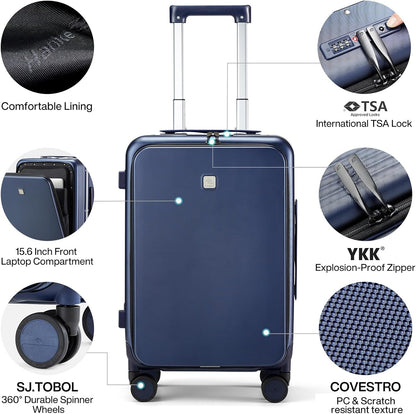 Grace Expandable Carry On Luggage with Wheels Airline Approved Hard Shell Suitcases with Front Pocket，Top Opening Luggage with TSA Lock for Short Business Travel, Blackish Green.