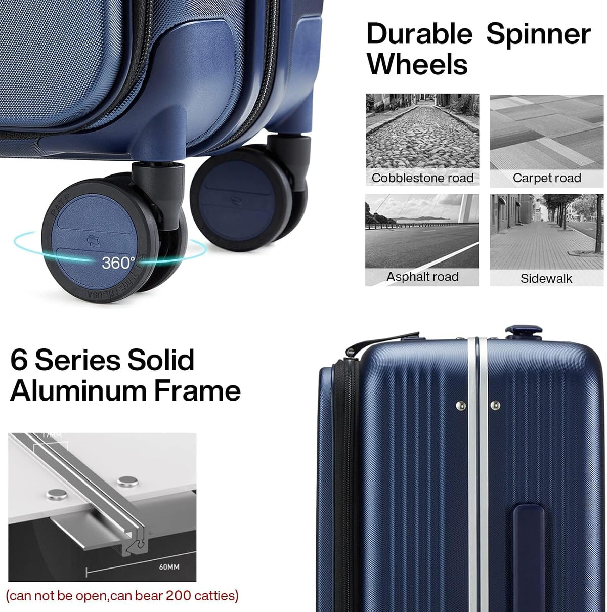 Grace Expandable Carry On Luggage with Wheels Airline Approved Hard Shell Suitcases with Front Pocket，Top Opening Luggage with TSA Lock for Short Business Travel, Blackish Green.