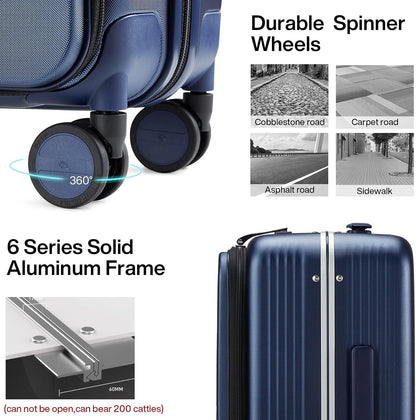 Grace Expandable Carry On Luggage with Wheels Airline Approved Hard Shell Suitcases with Front Pocket，Top Opening Luggage with TSA Lock for Short Business Travel, Blackish Green.