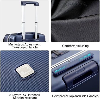 Grace Expandable Carry On Luggage with Wheels Airline Approved Hard Shell Suitcases with Front Pocket，Top Opening Luggage with TSA Lock for Short Business Travel, Blackish Green.