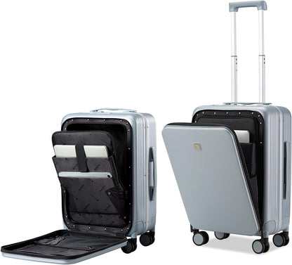Grace Expandable Carry On Luggage with Wheels Airline Approved Hard Shell Suitcases with Front Pocket，Top Opening Luggage with TSA Lock for Short Business Travel, Blackish Green.