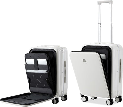 Grace Expandable Carry On Luggage with Wheels Airline Approved Hard Shell Suitcases with Front Pocket，Top Opening Luggage with TSA Lock for Short Business Travel, Blackish Green.