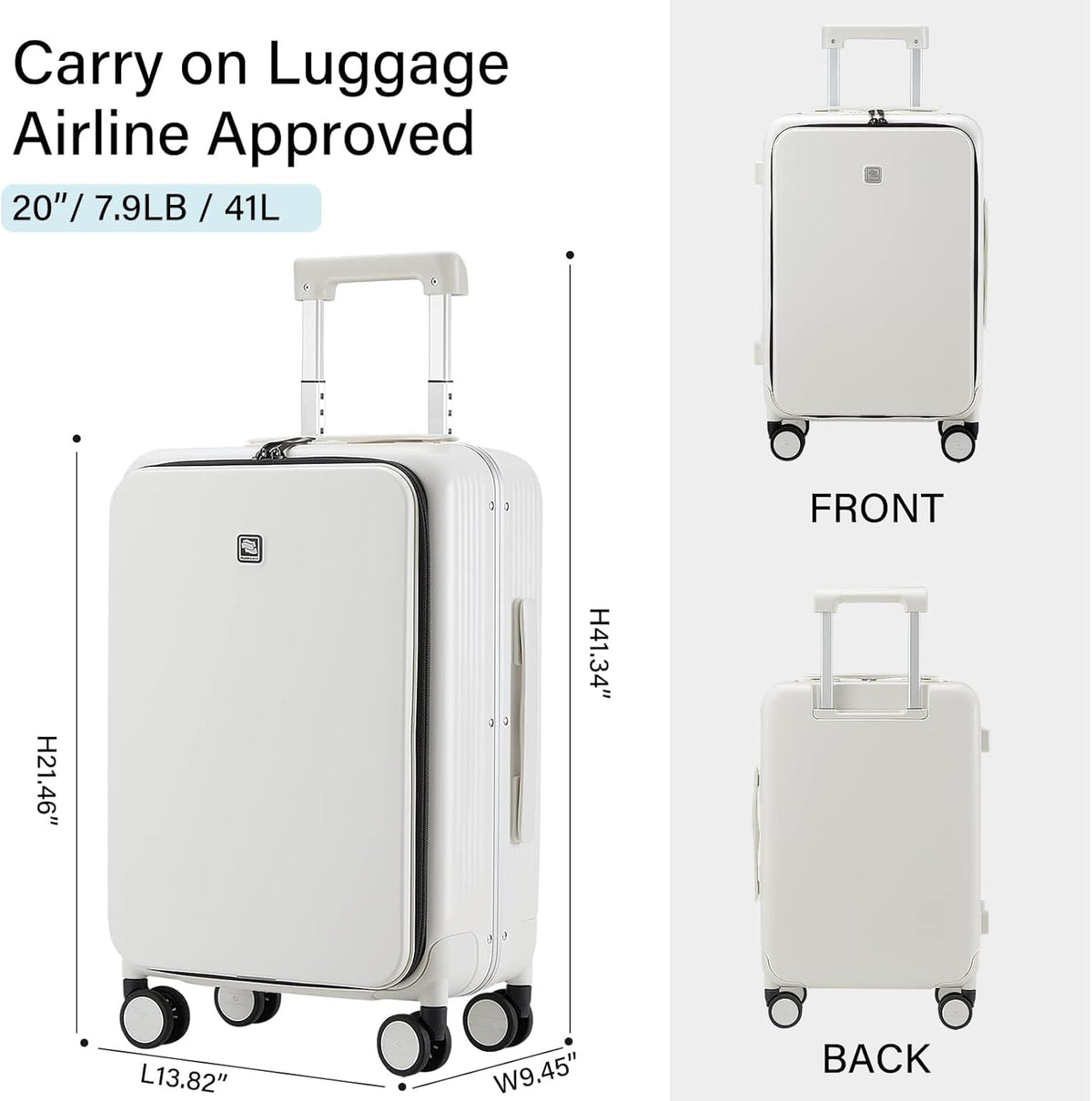 Grace Expandable Carry On Luggage with Wheels Airline Approved Hard Shell Suitcases with Front Pocket，Top Opening Luggage with TSA Lock for Short Business Travel, Blackish Green.