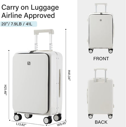 Grace Expandable Carry On Luggage with Wheels Airline Approved Hard Shell Suitcases with Front Pocket，Top Opening Luggage with TSA Lock for Short Business Travel, Blackish Green.