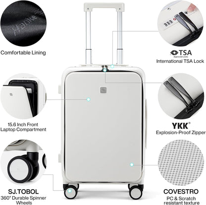 Grace Expandable Carry On Luggage with Wheels Airline Approved Hard Shell Suitcases with Front Pocket，Top Opening Luggage with TSA Lock for Short Business Travel, Blackish Green.
