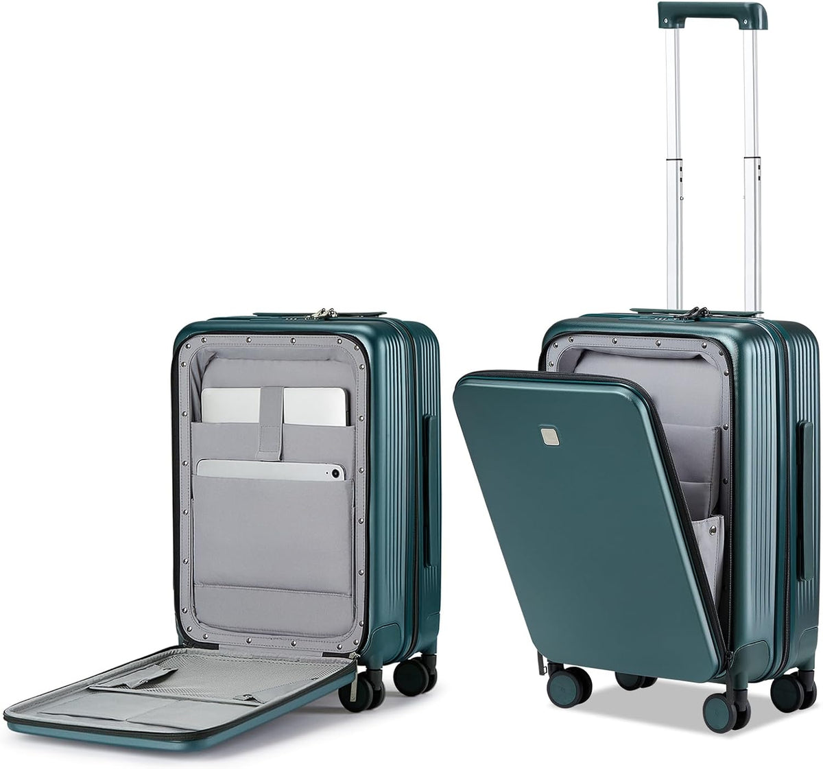 Grace Expandable Carry On Luggage with Wheels Airline Approved Hard Shell Suitcases with Front Pocket，Top Opening Luggage with TSA Lock for Short Business Travel, Blackish Green.