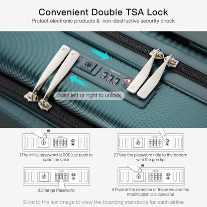 Grace Expandable Carry On Luggage with Wheels Airline Approved Hard Shell Suitcases with Front Pocket，Top Opening Luggage with TSA Lock for Short Business Travel, Blackish Green.