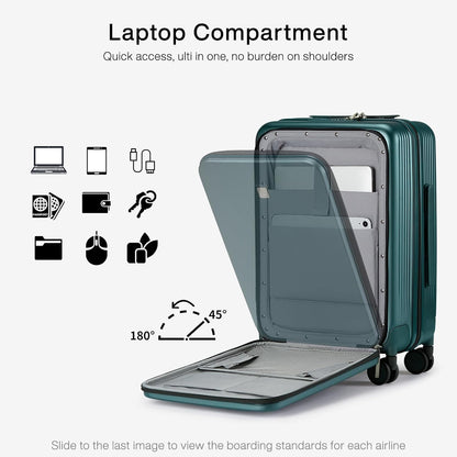 Grace Expandable Carry On Luggage with Wheels Airline Approved Hard Shell Suitcases with Front Pocket，Top Opening Luggage with TSA Lock for Short Business Travel, Blackish Green.