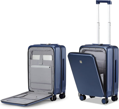Grace Expandable Carry On Luggage with Wheels Airline Approved Hard Shell Suitcases with Front Pocket，Top Opening Luggage with TSA Lock for Short Business Travel, Blackish Green.
