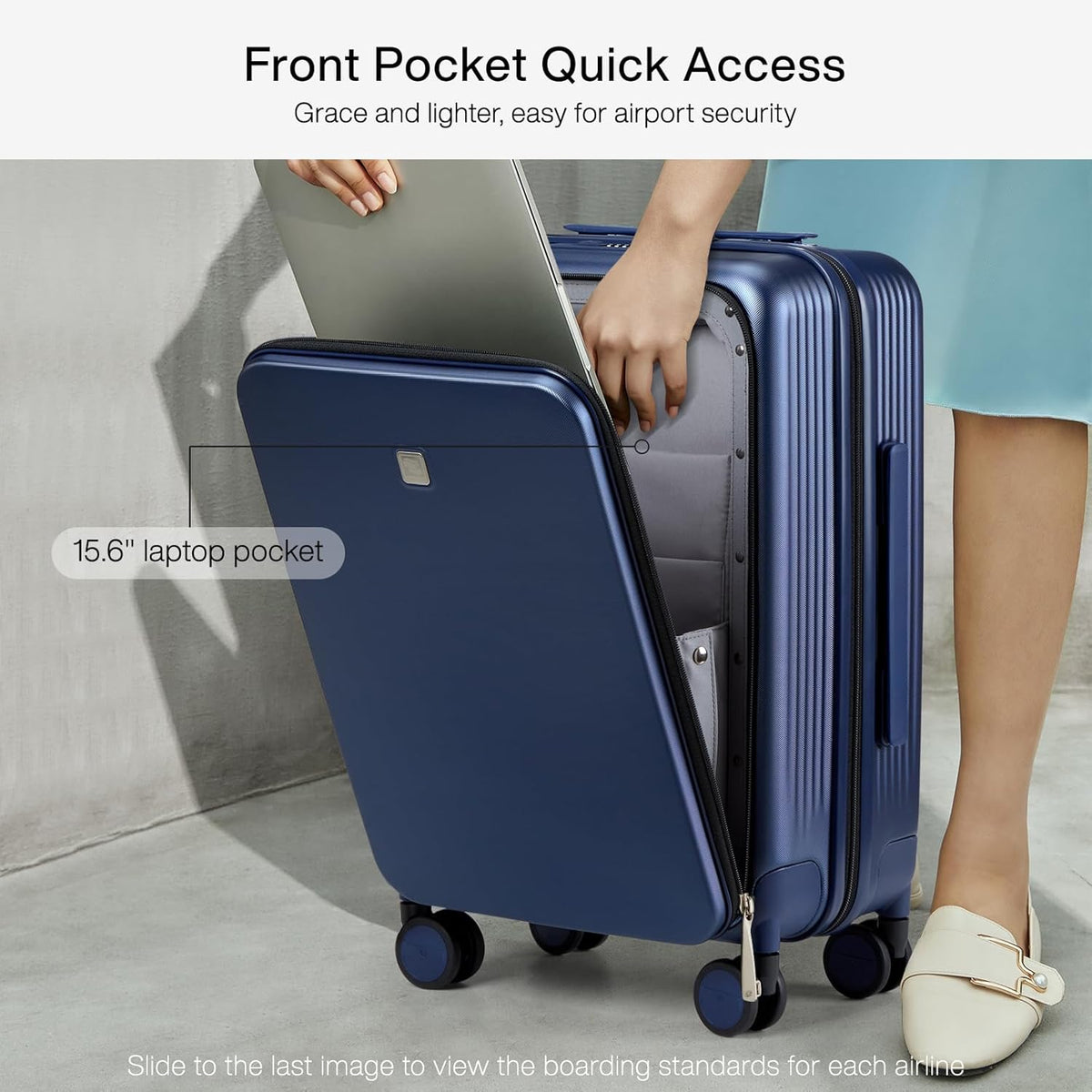Grace Expandable Carry On Luggage with Wheels Airline Approved Hard Shell Suitcases with Front Pocket，Top Opening Luggage with TSA Lock for Short Business Travel, Blackish Green.