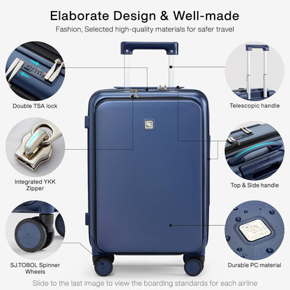 Grace Expandable Carry On Luggage with Wheels Airline Approved Hard Shell Suitcases with Front Pocket，Top Opening Luggage with TSA Lock for Short Business Travel, Blackish Green.