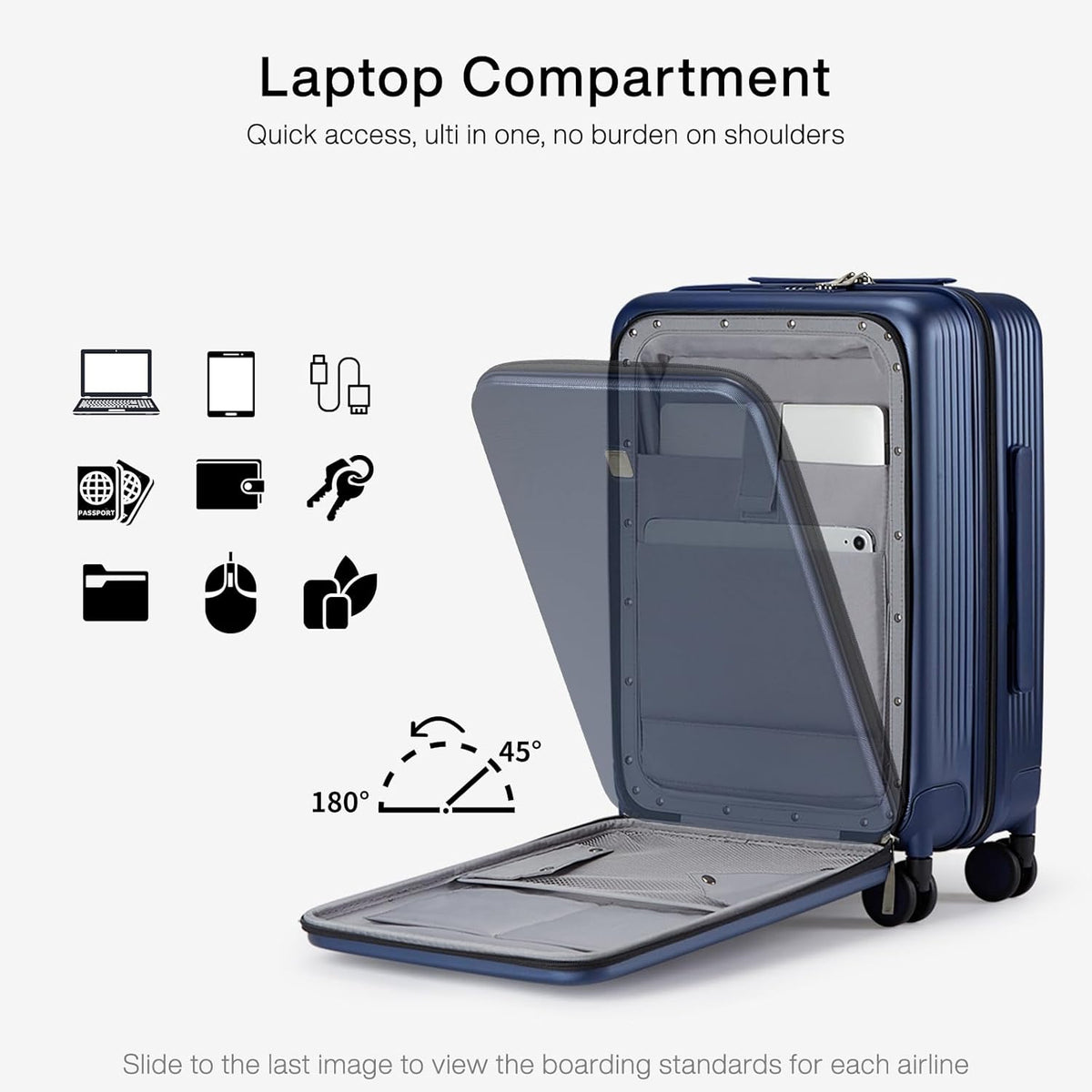 Grace Expandable Carry On Luggage with Wheels Airline Approved Hard Shell Suitcases with Front Pocket，Top Opening Luggage with TSA Lock for Short Business Travel, Blackish Green.