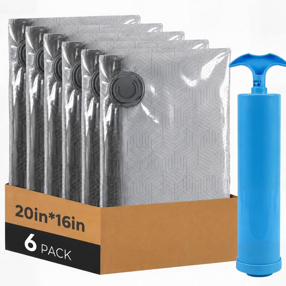 Travel Vacuum Bags with Hand Pump, 6-Pack | 80% Space Saver Bags for Clothes,Portable Compression Packing Seal for Luggage & Suitcase,Reusable,Perfect for Travel & Home