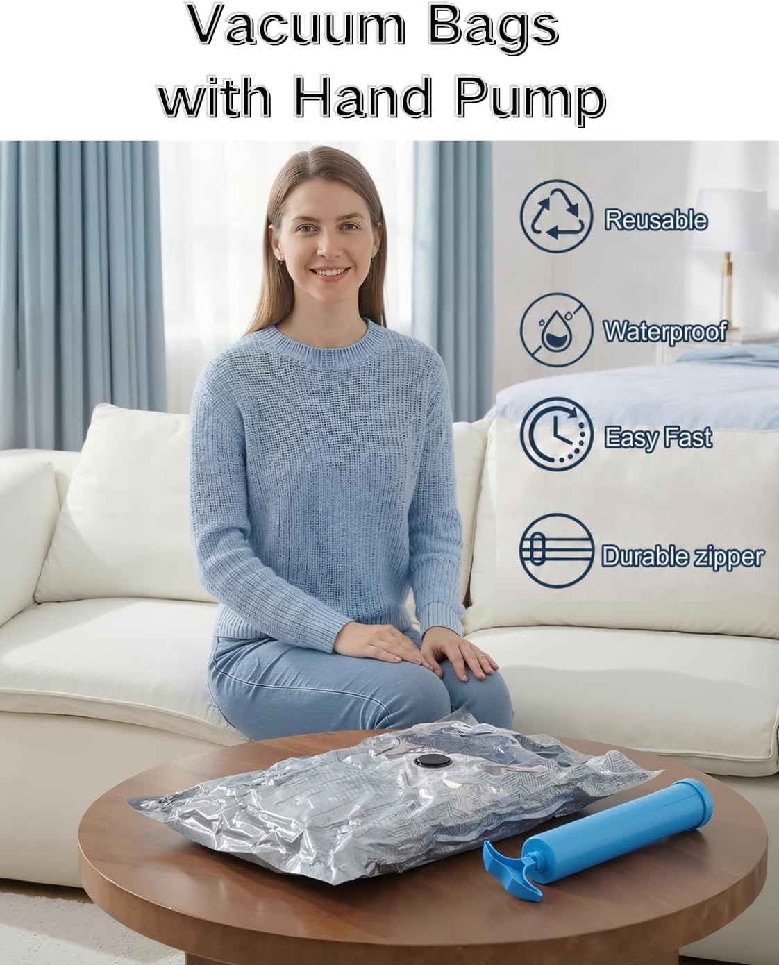 Travel Vacuum Bags with Hand Pump, 6-Pack | 80% Space Saver Bags for Clothes,Portable Compression Packing Seal for Luggage & Suitcase,Reusable,Perfect for Travel & Home