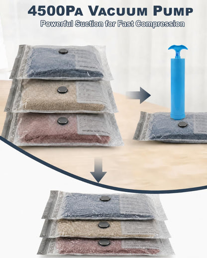 Travel Vacuum Bags with Hand Pump, 6-Pack | 80% Space Saver Bags for Clothes,Portable Compression Packing Seal for Luggage & Suitcase,Reusable,Perfect for Travel & Home