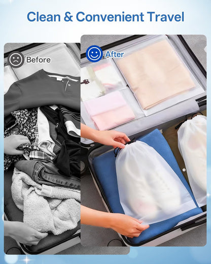 6 Pack Shoe Bags for Travel – Transparent, Waterproof, Portable Shoe Storage for Packing (15.7" x 11.8") – Travel Essentials for Men & Women