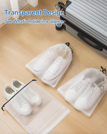6 Pack Shoe Bags for Travel – Transparent, Waterproof, Portable Shoe Storage for Packing (15.7" x 11.8") – Travel Essentials for Men & Women