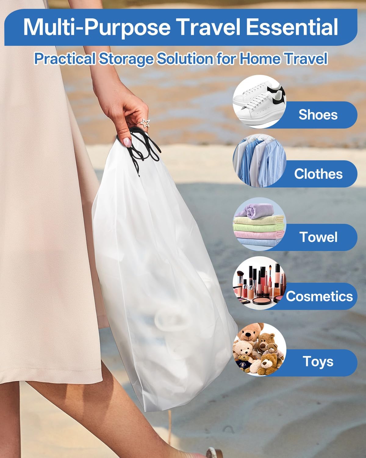 6 Pack Shoe Bags for Travel – Transparent, Waterproof, Portable Shoe Storage for Packing (15.7" x 11.8") – Travel Essentials for Men & Women