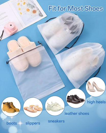 6 Pack Shoe Bags for Travel – Transparent, Waterproof, Portable Shoe Storage for Packing (15.7" x 11.8") – Travel Essentials for Men & Women