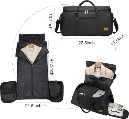 Garment Bag with Shoe Pouch Carry On Convertible Travel Duffel Bag for Men Women, 2 in 1 Hanging Suitcase Suit Business Travel Bag, Brown