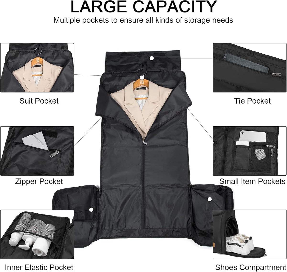 Garment Bag with Shoe Pouch Carry On Convertible Travel Duffel Bag for Men Women, 2 in 1 Hanging Suitcase Suit Business Travel Bag, Brown