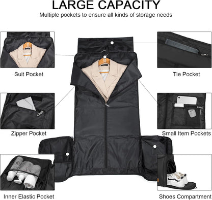 Garment Bag with Shoe Pouch Carry On Convertible Travel Duffel Bag for Men Women, 2 in 1 Hanging Suitcase Suit Business Travel Bag, Brown