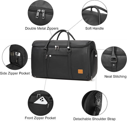 Garment Bag with Shoe Pouch Carry On Convertible Travel Duffel Bag for Men Women, 2 in 1 Hanging Suitcase Suit Business Travel Bag, Brown