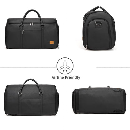 Garment Bag with Shoe Pouch Carry On Convertible Travel Duffel Bag for Men Women, 2 in 1 Hanging Suitcase Suit Business Travel Bag, Brown