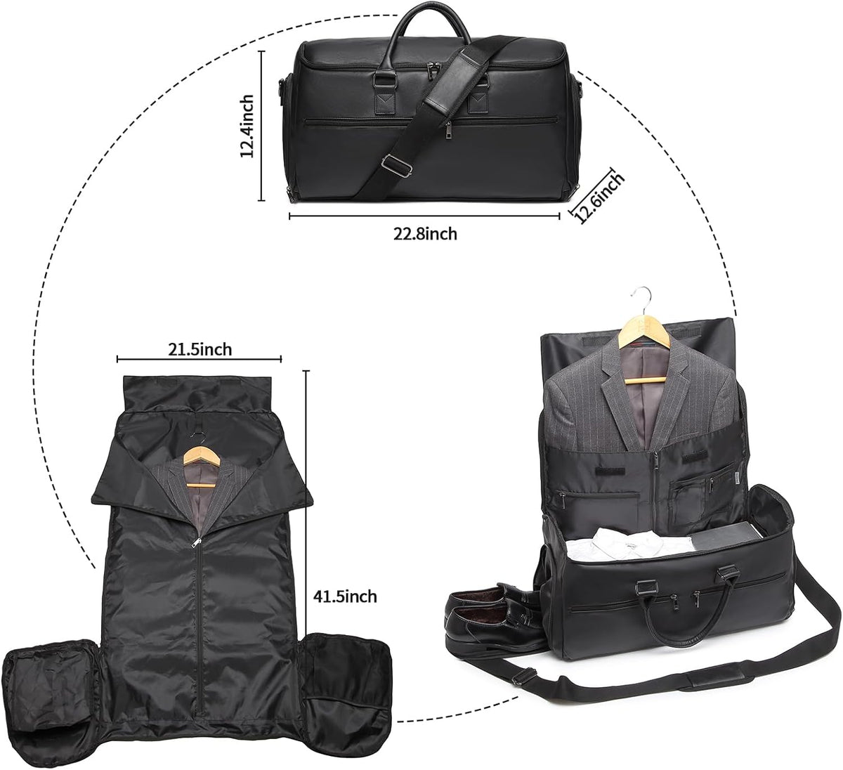 Garment Bag with Shoe Pouch Carry On Convertible Travel Duffel Bag for Men Women, 2 in 1 Hanging Suitcase Suit Business Travel Bag, Brown