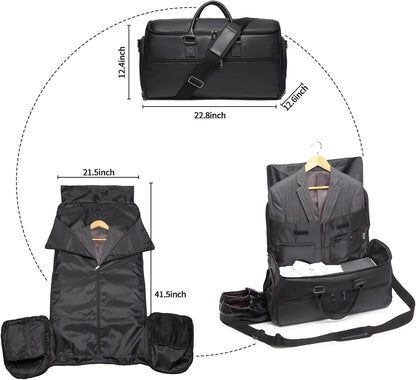 Garment Bag with Shoe Pouch Carry On Convertible Travel Duffel Bag for Men Women, 2 in 1 Hanging Suitcase Suit Business Travel Bag, Brown