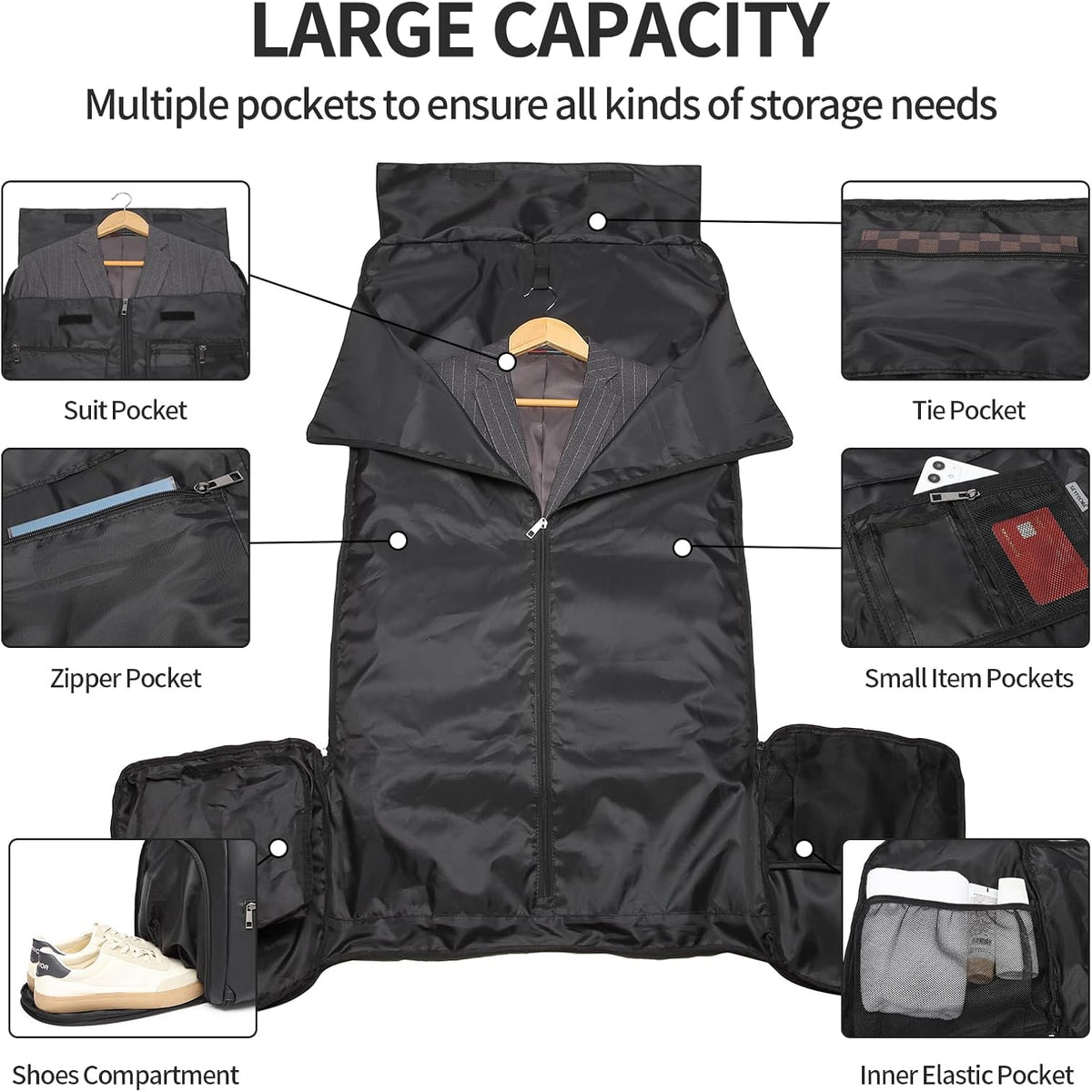 Garment Bag with Shoe Pouch Carry On Convertible Travel Duffel Bag for Men Women, 2 in 1 Hanging Suitcase Suit Business Travel Bag, Brown