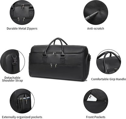Garment Bag with Shoe Pouch Carry On Convertible Travel Duffel Bag for Men Women, 2 in 1 Hanging Suitcase Suit Business Travel Bag, Brown