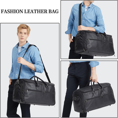 Garment Bag with Shoe Pouch Carry On Convertible Travel Duffel Bag for Men Women, 2 in 1 Hanging Suitcase Suit Business Travel Bag, Brown