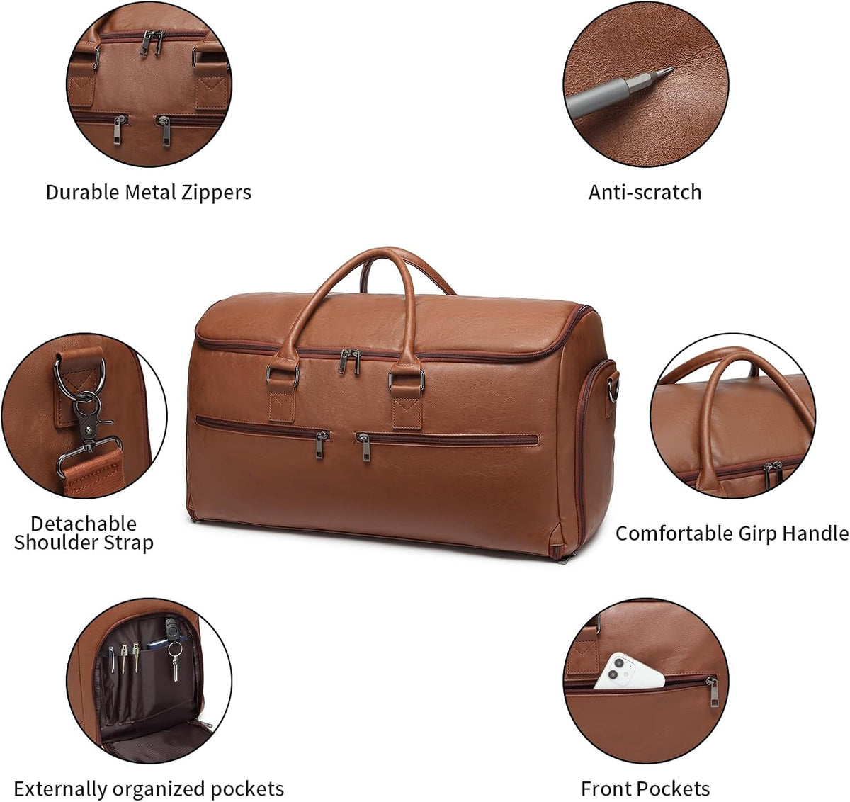 Garment Bag with Shoe Pouch Carry On Convertible Travel Duffel Bag for Men Women, 2 in 1 Hanging Suitcase Suit Business Travel Bag, Brown