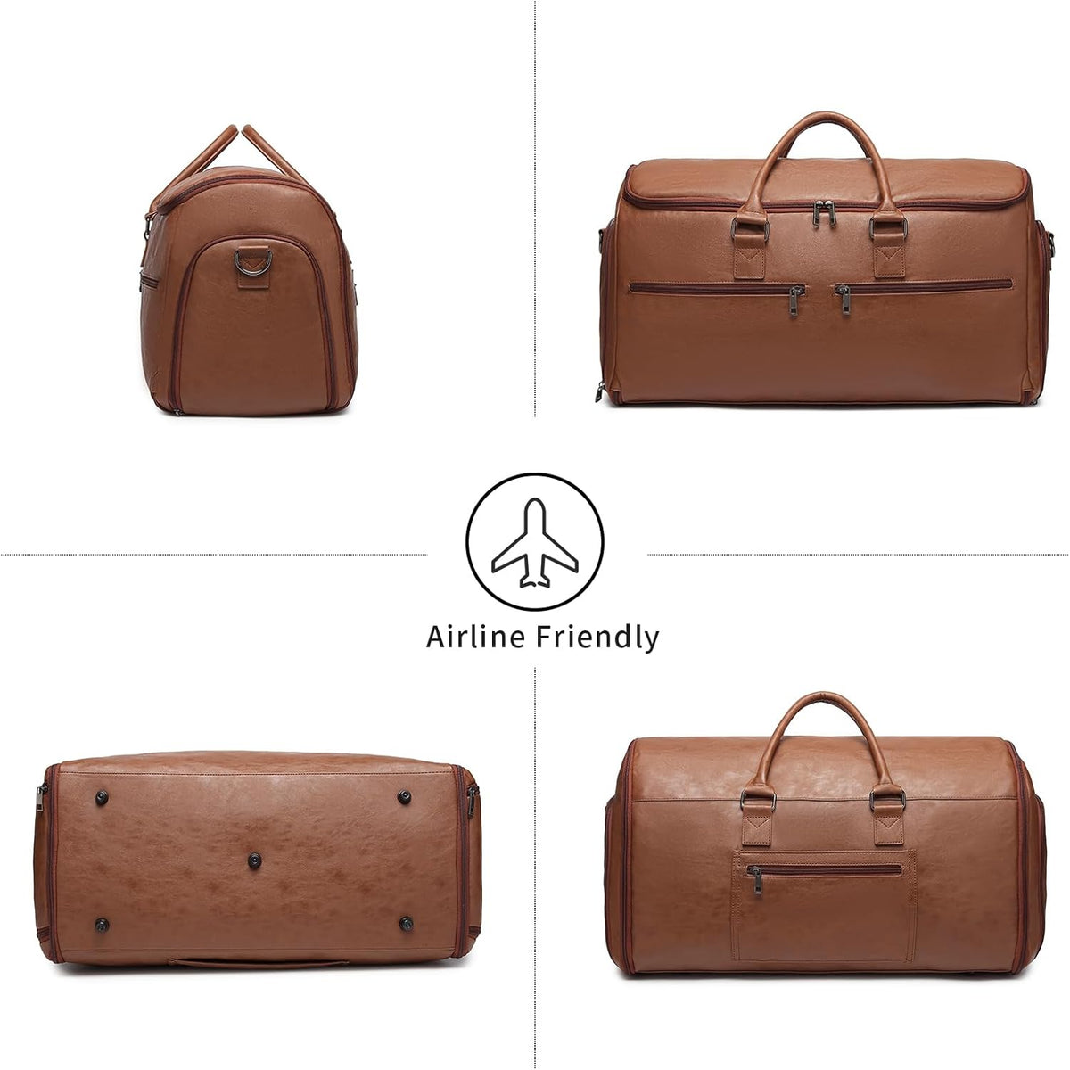 Garment Bag with Shoe Pouch Carry On Convertible Travel Duffel Bag for Men Women, 2 in 1 Hanging Suitcase Suit Business Travel Bag, Brown
