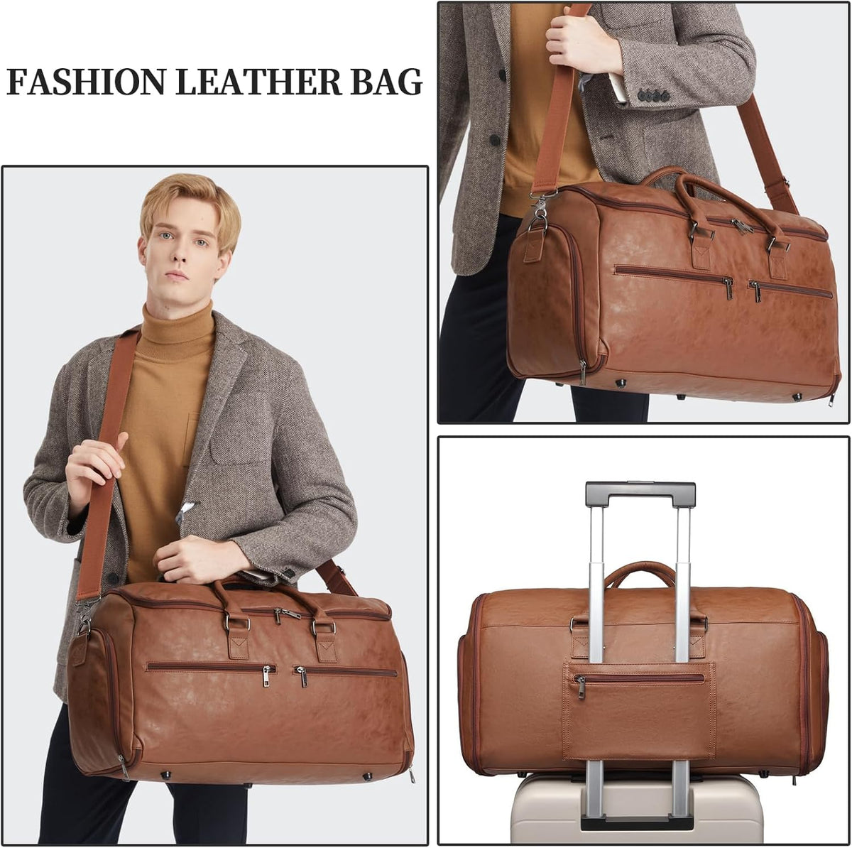 Garment Bag with Shoe Pouch Carry On Convertible Travel Duffel Bag for Men Women, 2 in 1 Hanging Suitcase Suit Business Travel Bag, Brown