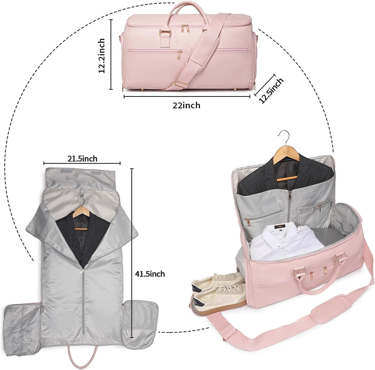 Garment Bag with Shoe Pouch Carry On Convertible Travel Duffel Bag for Men Women, 2 in 1 Hanging Suitcase Suit Business Travel Bag, Brown