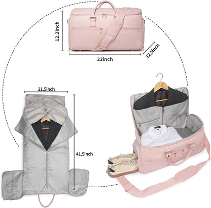 Garment Bag with Shoe Pouch Carry On Convertible Travel Duffel Bag for Men Women, 2 in 1 Hanging Suitcase Suit Business Travel Bag, Brown