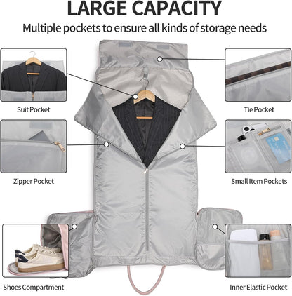 Garment Bag with Shoe Pouch Carry On Convertible Travel Duffel Bag for Men Women, 2 in 1 Hanging Suitcase Suit Business Travel Bag, Brown