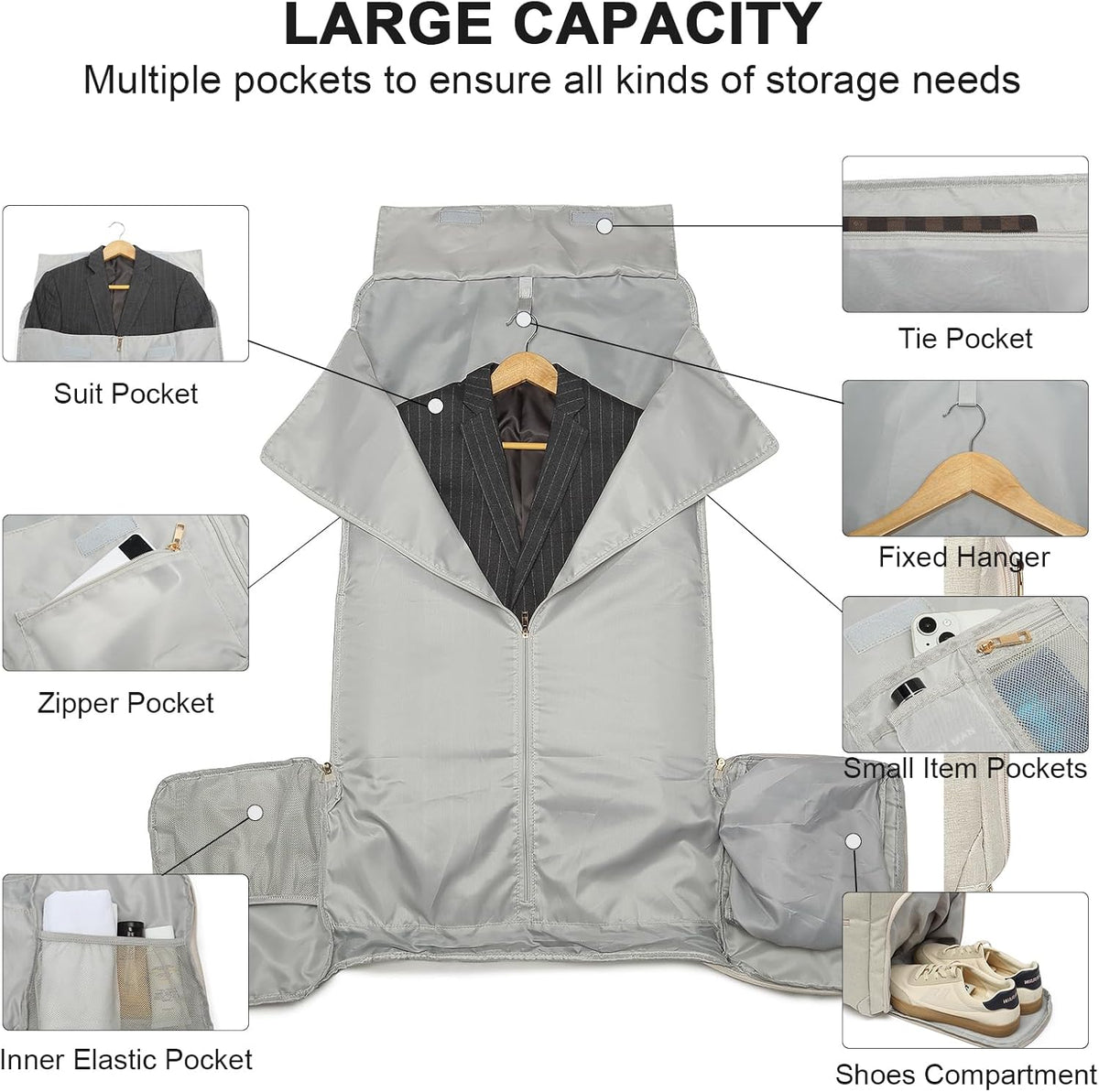 Garment Bag with Shoe Pouch Carry On Convertible Travel Duffel Bag for Men Women, 2 in 1 Hanging Suitcase Suit Business Travel Bag, Brown