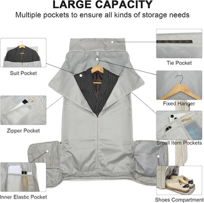 Garment Bag with Shoe Pouch Carry On Convertible Travel Duffel Bag for Men Women, 2 in 1 Hanging Suitcase Suit Business Travel Bag, Brown